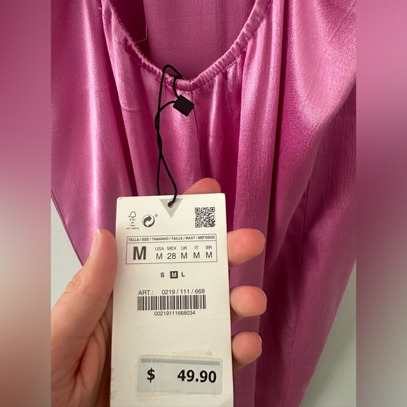 NWT ZARA Pink Satin Backless High-Neck Dress, M - Picture 6 of 7